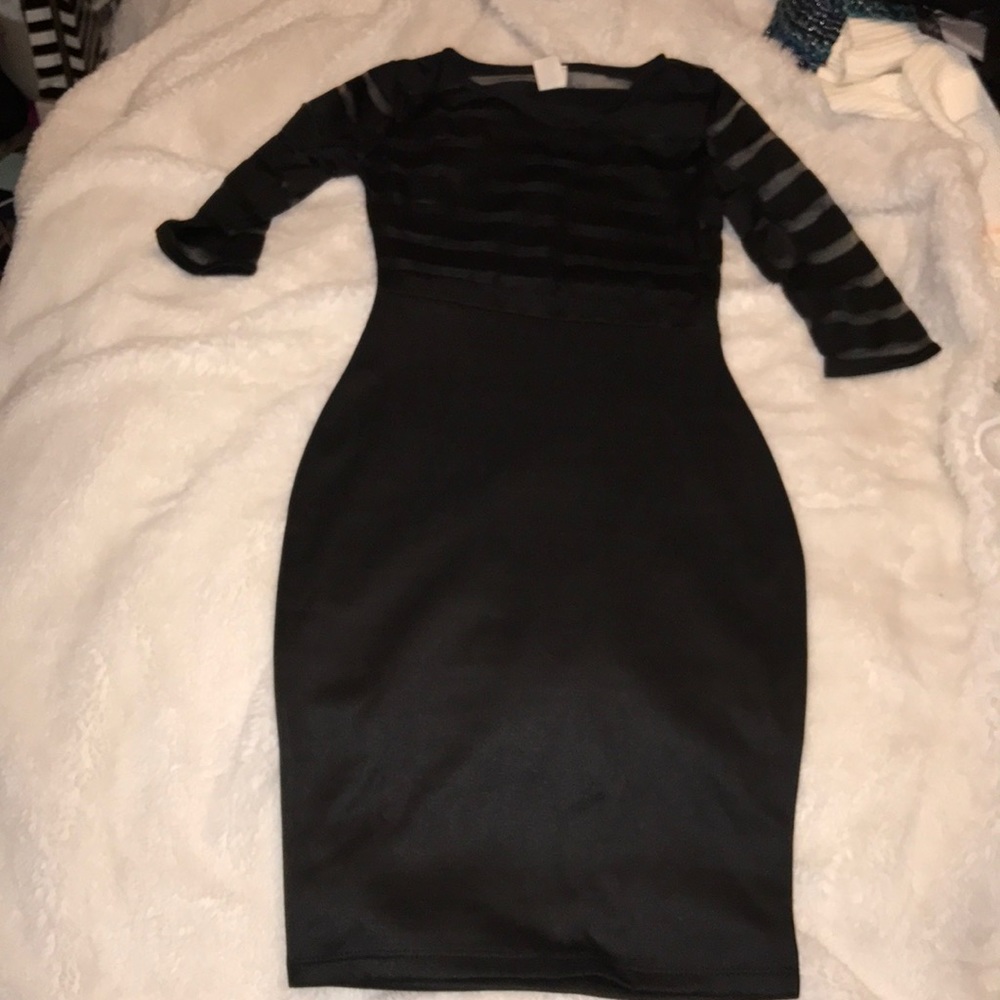 Black See-Through Mesh Striped Dress NWOT